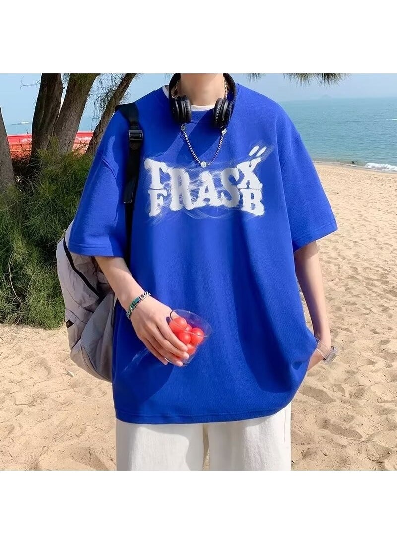 Generic - American Style Plus Size Loose Fit Short Sleeve T-Shirt For Men High Street Trendy Brand High-End Feel Streetwear Apricot - Image 1