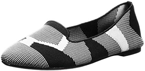 Skechers Modern Comfort Women's Women's Cleo-Sherlock-Engineered Knit Loafer Skimmer Ballet Flat, Black/White, 7 M US - Image 1