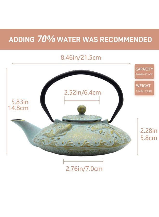 SECHUDO Cast Iron Teapot, Tea Kettle Coated with Enameled Interior for Loose Tea,Cast Iron Teapot with Stainless Steel Infuser for Stovetop Safe (27.1oz-Pattern-5) - Image 5