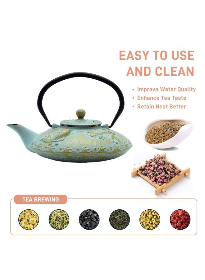 SECHUDO Cast Iron Teapot, Tea Kettle Coated with Enameled Interior for Loose Tea,Cast Iron Teapot with Stainless Steel Infuser for Stovetop Safe (27.1oz-Pattern-5) - Image 3