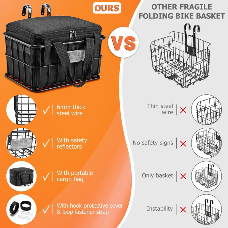 CDYWD Bike Basket Front with Removable Liner Bag, Large Bicycle Front Basket for Men Women, Heavy Duty Metal Bike Cargo Basket for Adult Bikes, Ebike, Electric Bike, Mountain Bike, City Bike, Cruiser - Image 2