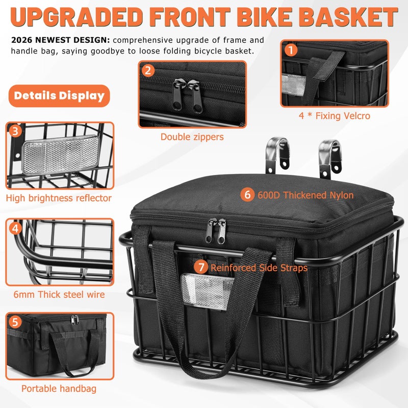 CDYWD Bike Basket Front with Removable Liner Bag, Large Bicycle Front Basket for Men Women, Heavy Duty Metal Bike Cargo Basket for Adult Bikes, Ebike, Electric Bike, Mountain Bike, City Bike, Cruiser - Image 4