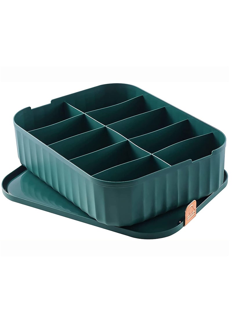 Zikra Socks Underwear Drawer Organizer Divider, 10 Cells Plastics Cabinet Closet Organizer Storage Boxes for Clothes, Socks, Lingerie, Underwear, Ties(Green) - Image 1