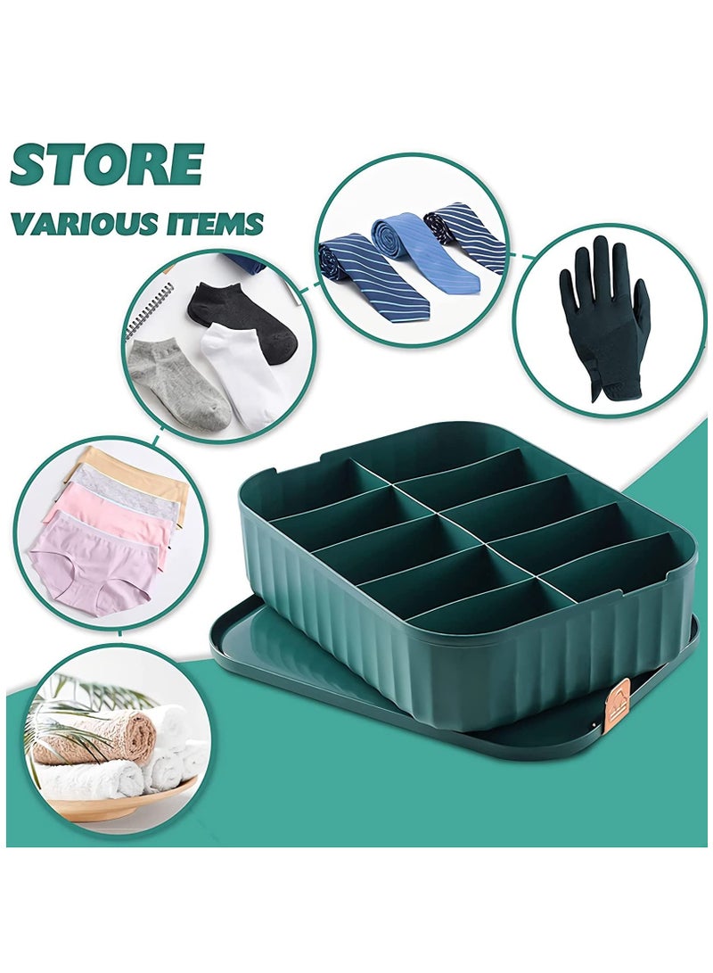 Zikra Socks Underwear Drawer Organizer Divider, 10 Cells Plastics Cabinet Closet Organizer Storage Boxes for Clothes, Socks, Lingerie, Underwear, Ties(Green) - Image 2