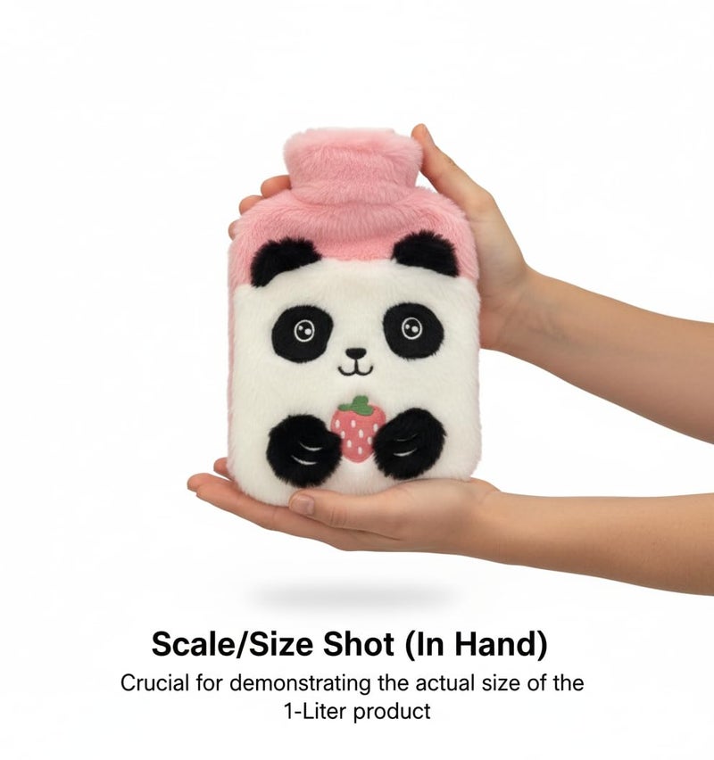 SID MAGIC 1000ml Cozy Panda Fleece Hot Water Bottle | Kawaii Fruit Design Warm Bag for Winter, Back/Neck Pain Relief, and Soothing Heat Therapy | Leakproof & Safe (Brown) - Image 4