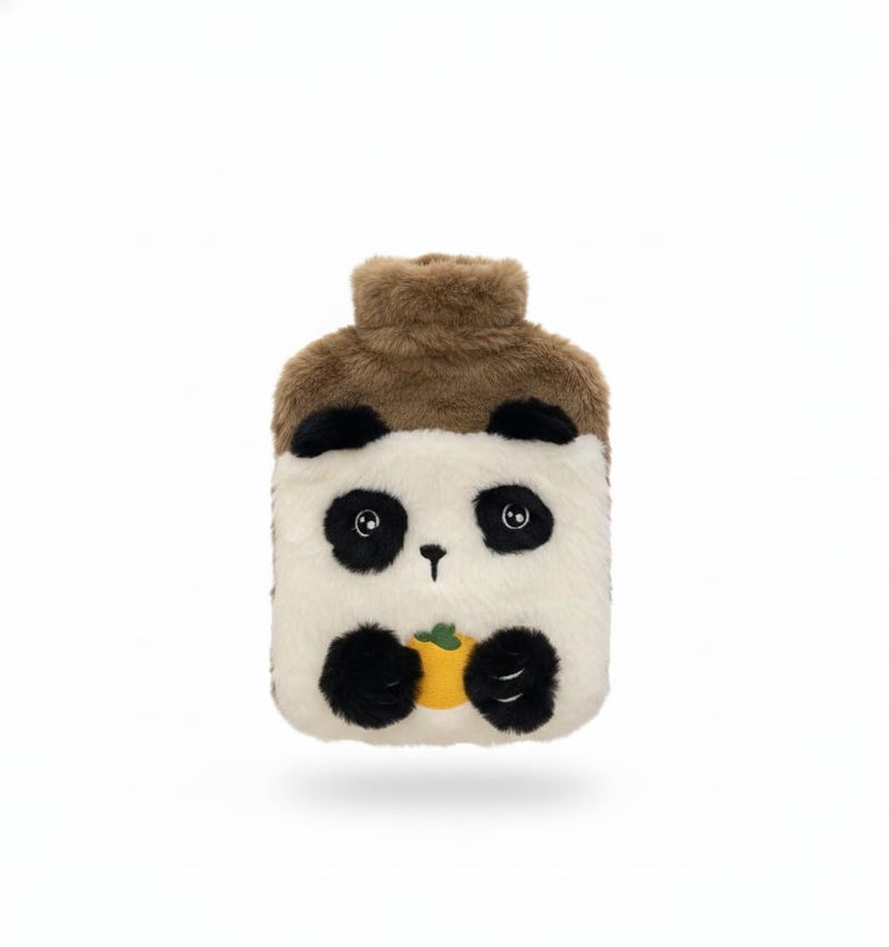 SID MAGIC 1000ml Cozy Panda Fleece Hot Water Bottle | Kawaii Fruit Design Warm Bag for Winter, Back/Neck Pain Relief, and Soothing Heat Therapy | Leakproof & Safe (Brown) - Image 1