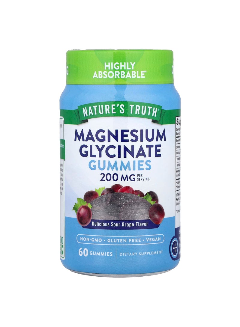 Magnesium Glycinate Gummies, Delicious Sour Grape, 60 Gummies