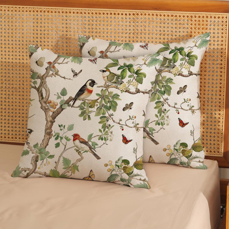 GOLIANDA Chinoiserie Pillow Covers 18x18 Inch Set of 2 Green Floral Bird Throw Pillows Vintage Flower Decorations Pillow Cases Outdoor Chinoiserie Decor Farmhouse Linen Cushion Cover for Couch Home - Image 3