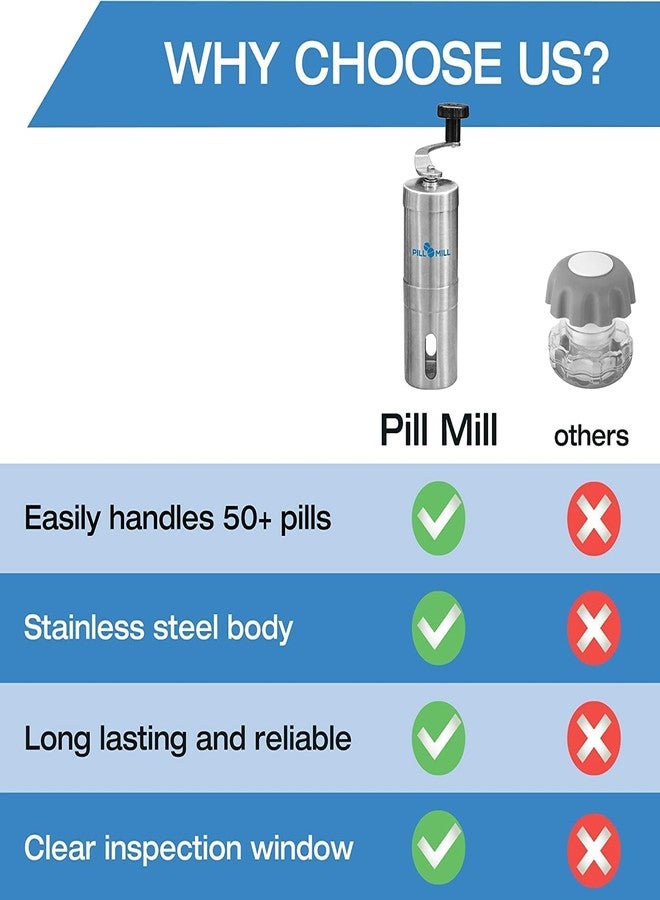 Pill Mill Pill Crusher - Crushes Multiple Tablets to a Fine Powder - Metal Pill Grinder - Tablet Pulverizer Suitable for Travel - Great Feeding Tube use and Pets - Image 4