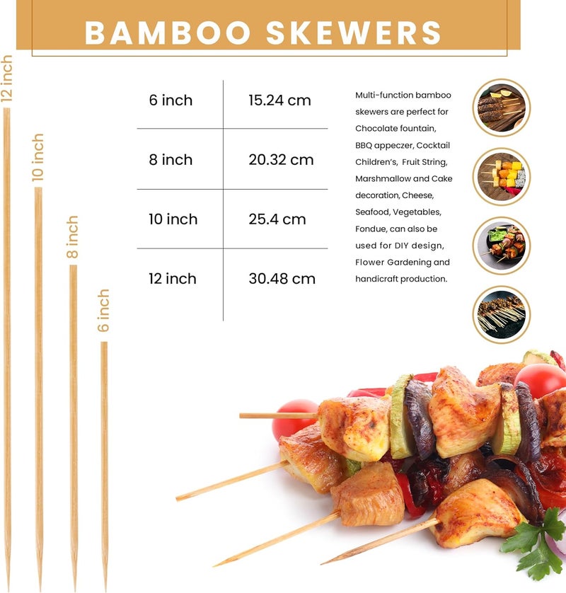 DecorRack Natural Bamboo Skewer Sticks, 400 Pack of 6 inch Organic Wooden Barbecue Kabob Skewers, Best for Grill, BBQ, Kebab, Marshmallow Roasting or Fruit Sticks - Image 4