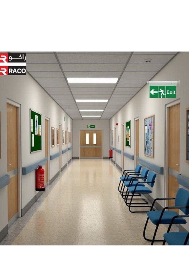RACO - RACO RR Escape LED Sign Emergency Exit Light with Battery Backup , Acrylic Clear Panel Exit Sign (Exit Left) - Image 1