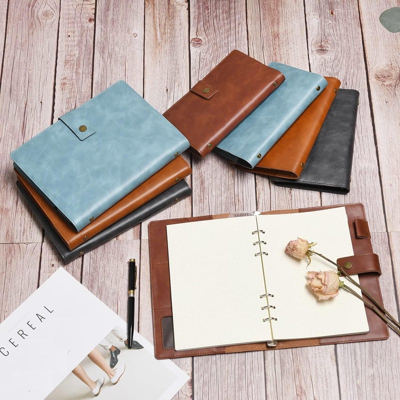 WONDERPOOL Leather Journal Refillable Notebook Spiral Diary Binder Portfolio - A5 Dot Grid Paper & Inner Pockets for Travel Work and Personal Organizer (Lake Blue, A5) - Image 4