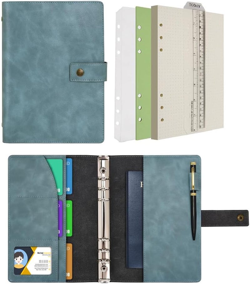WONDERPOOL Leather Journal Refillable Notebook Spiral Diary Binder Portfolio - A5 Dot Grid Paper & Inner Pockets for Travel Work and Personal Organizer (Lake Blue, A5) - Image 1