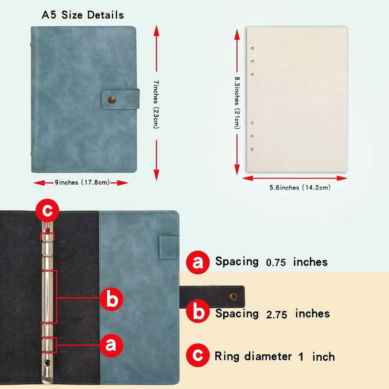 WONDERPOOL Leather Journal Refillable Notebook Spiral Diary Binder Portfolio - A5 Dot Grid Paper & Inner Pockets for Travel Work and Personal Organizer (Lake Blue, A5) - Image 2