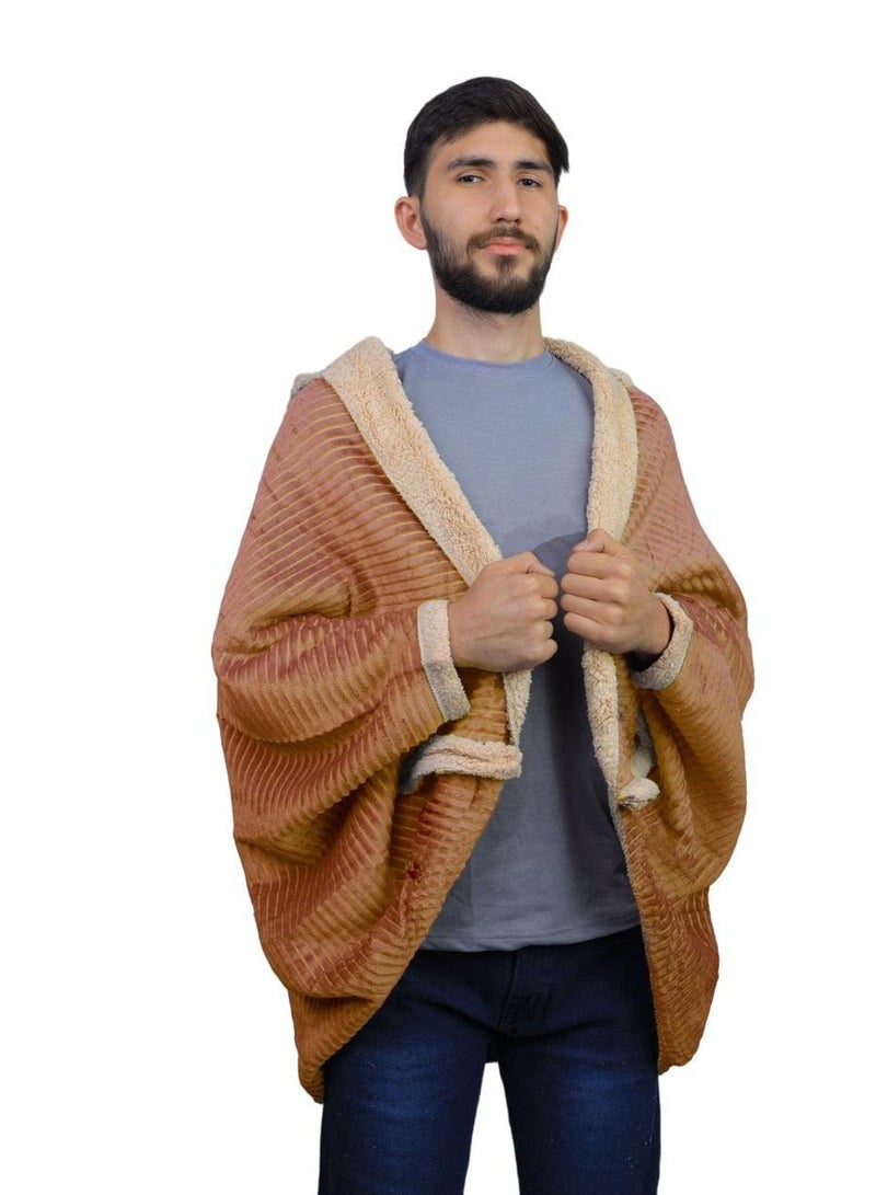 Brides Long winter fur shawl, engraved with soft stripes on the inside, free size - brown - Image 2