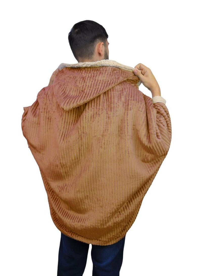 Brides Long winter fur shawl, engraved with soft stripes on the inside, free size - brown - Image 3