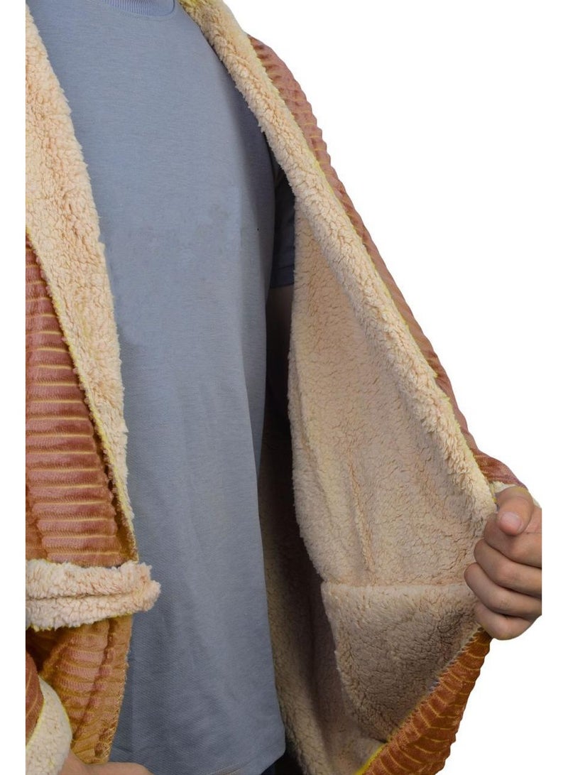 Brides Long winter fur shawl, engraved with soft stripes on the inside, free size - brown - Image 4