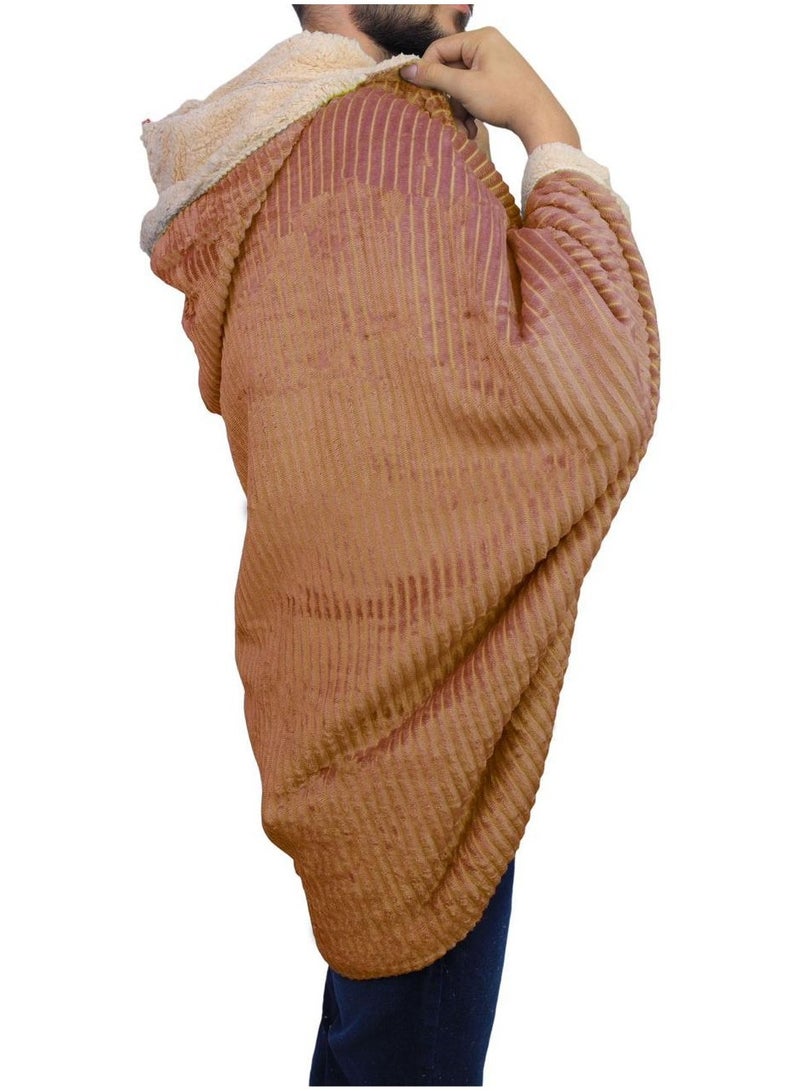 Brides Long winter fur shawl, engraved with soft stripes on the inside, free size - brown - Image 5