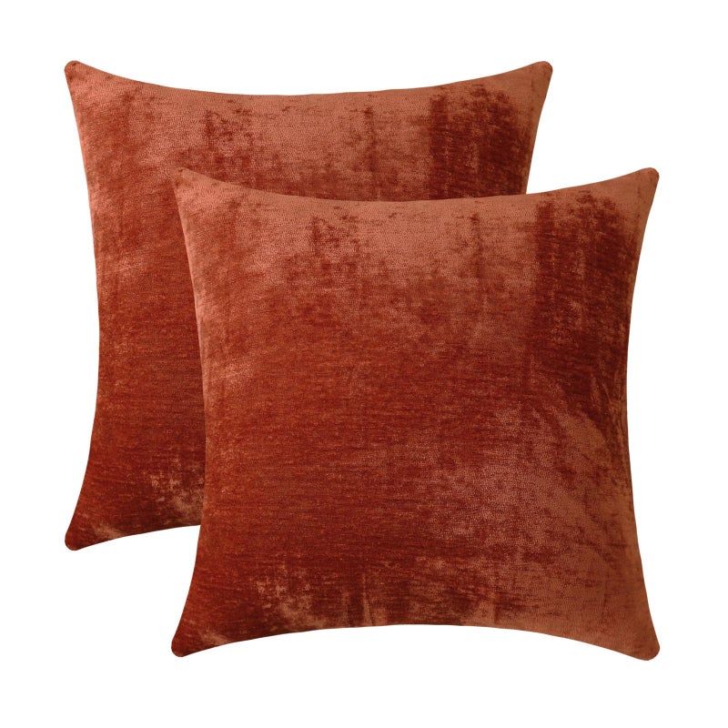 Jeneoo Terracotta Decorative Throw Pillow Covers Soft Chenille Comfy Solid Rust Couch Cushion Case Decor (Set of 2, 18 x 18 Inches) - Image 1