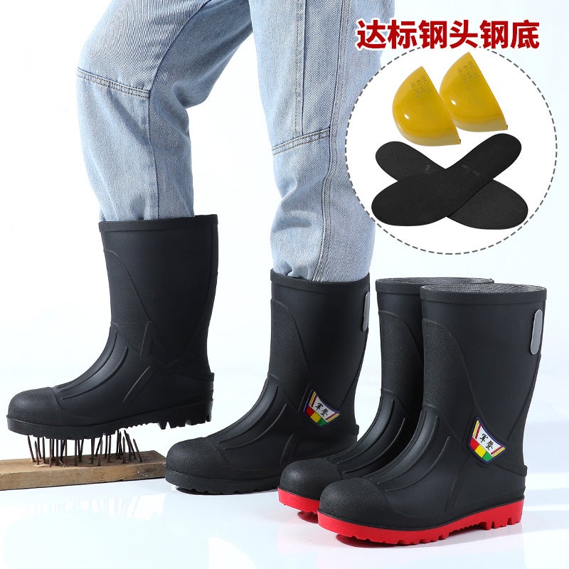 New Steel Toe And Steel Sole Men'S Rain Boots Anti-Smashing And Anti-Puncture Wear Steel Toe Safety Rain Boots High Tube Heat Insulation Welder'S Water Shoes - Image 5
