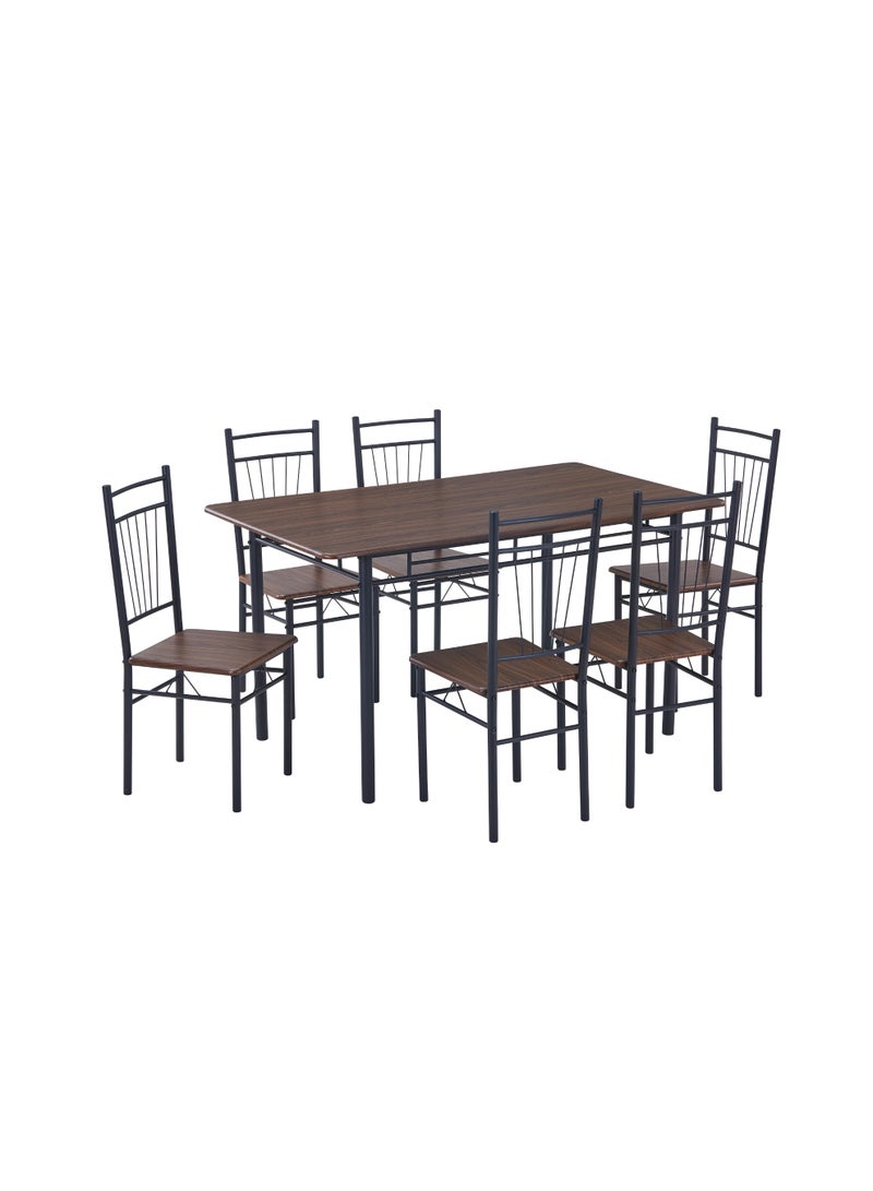 AFT 6-Seater Dining Table Set with 6 Chairs – Black walnut Wood Finish Top & Black Metal Frame, Modern Dining Room Furniture, Table Size 138×80×75 cm, Chair Size 38×37×90 cm - Image 5