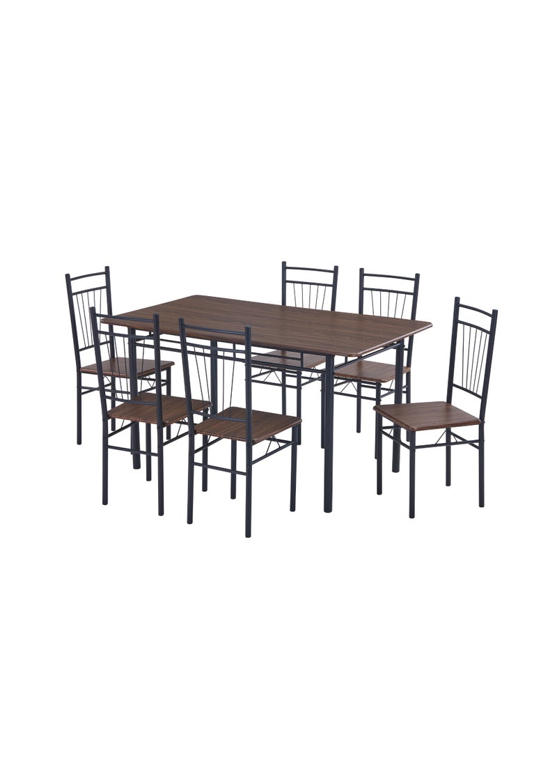 AFT 6-Seater Dining Table Set with 6 Chairs – Black walnut Wood Finish Top & Black Metal Frame, Modern Dining Room Furniture, Table Size 138×80×75 cm, Chair Size 38×37×90 cm - Image 4