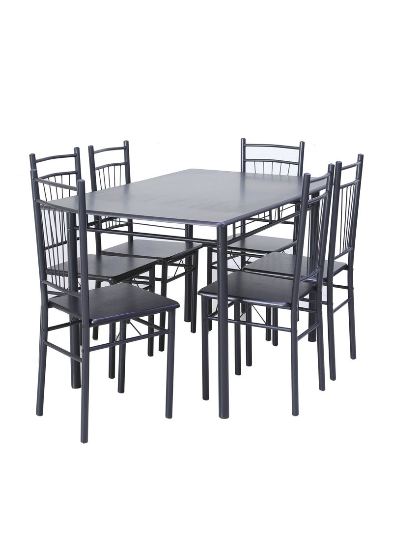AFT - Aft Wooden Steel Metal Dining Table Chairs Set Modern Dining Room and Kitchen AFT-D1406-7 1+6 BLACK WALNUT - Image 1