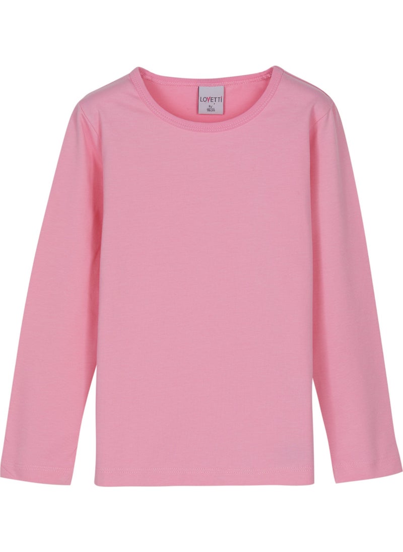 Lovetti - Pink Basic Seasonal Lycra Long Sleeve Girls T-Shirt - Image 1