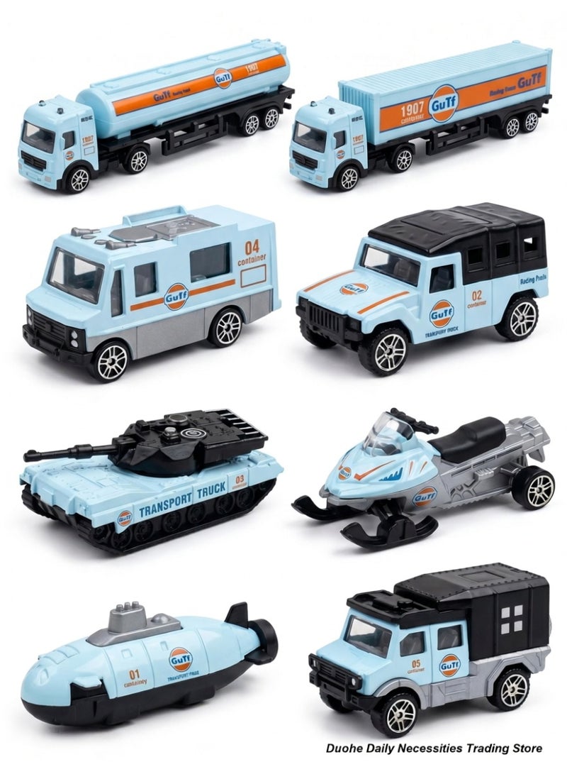 Alloy Pull Back Toy Cars 8 Pack — Die-Cast Metal Pull Back Vehicles for Kids, Racing Transport Trucks Set, Boys Toys Gift Ages 3+ - Image 1