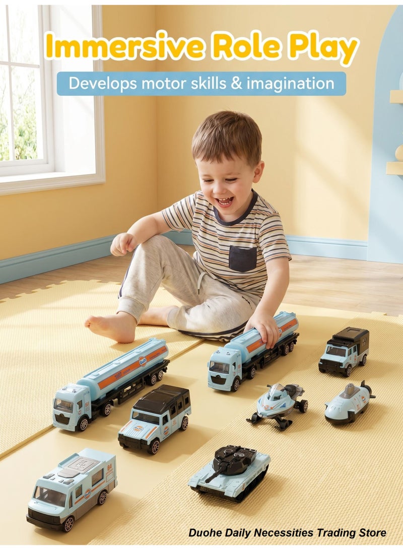 Alloy Pull Back Toy Cars 8 Pack — Die-Cast Metal Pull Back Vehicles for Kids, Racing Transport Trucks Set, Boys Toys Gift Ages 3+ - Image 2