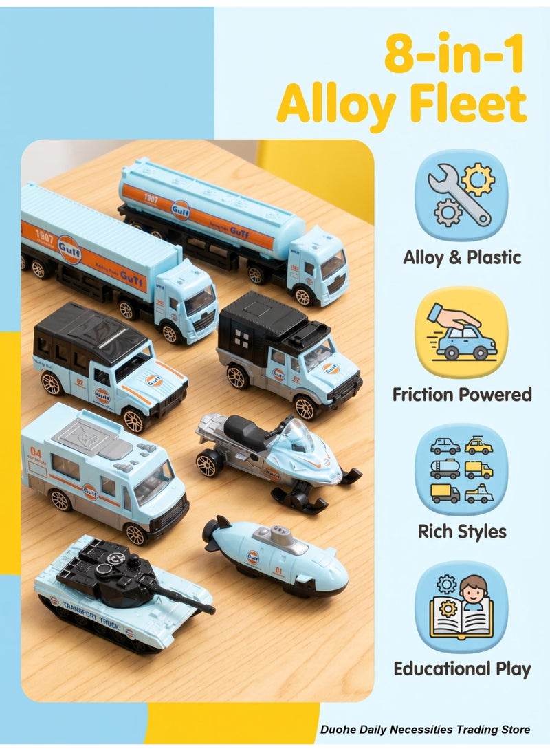 Alloy Pull Back Toy Cars 8 Pack — Die-Cast Metal Pull Back Vehicles for Kids, Racing Transport Trucks Set, Boys Toys Gift Ages 3+ - Image 3
