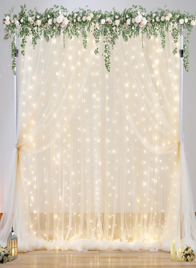 Suppromo Champagne Tulle Photo Backdrop Curtain with Lights String for Parties Wedding Bridal Shower Sheer Champagne Curtain Backdrop for Birthday Party Baby Shower Photo Booth Photography 10ft x 10ft - Image 2