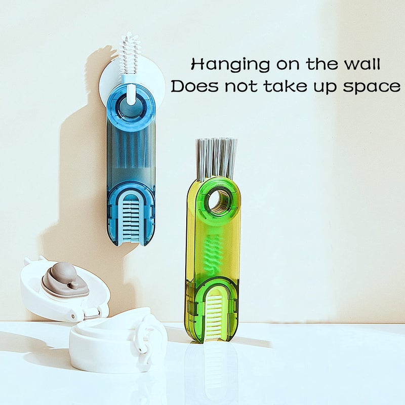 Kumrabal 3 in 1 Multifunctional Cleaning Brush 2 Pcs Blue Green Silicone Bristles ABS Plastic Bottle Cup Lid Glass Cleaner - Image 3