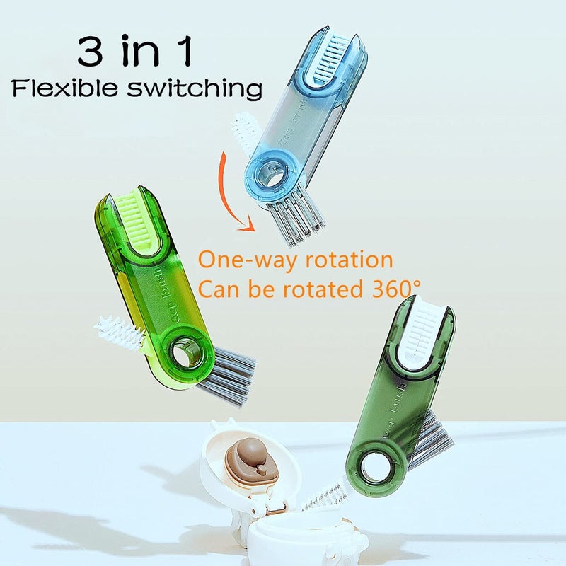 Kumrabal 3 in 1 Multifunctional Cleaning Brush 2 Pcs Blue Green Silicone Bristles ABS Plastic Bottle Cup Lid Glass Cleaner - Image 2