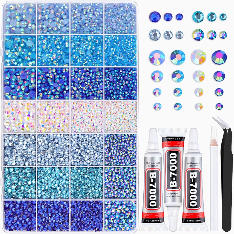 BELLEBOOST 20000Pcs Blue Rhinestones for Bedazzling with 3Pcs B7000 Jewelry Glue, Resin Rhinestones for Crafting Craftsï¼ŒBedazzler Kit Flatback Gems for Clothing Shoes Tumblers Nail Art - Image 1