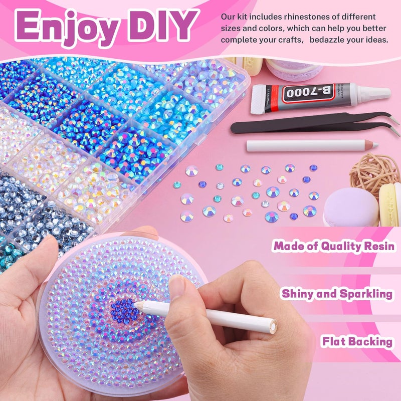 BELLEBOOST 20000Pcs Blue Rhinestones for Bedazzling with 3Pcs B7000 Jewelry Glue, Resin Rhinestones for Crafting Craftsï¼ŒBedazzler Kit Flatback Gems for Clothing Shoes Tumblers Nail Art - Image 3