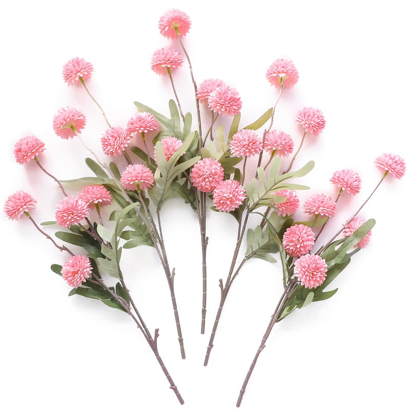 Floroom 5pcs Faux Silk Pompon Mum Artificial Flowers, Bulk Fake Mini Chrysanthemums with Stems for DIY Bouquet Centerpieces Wedding Fillers Blush Arrangements Shower Decorations, Pink - Image 1