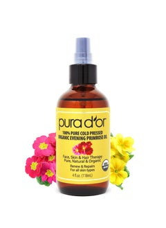 Pura d'or PURA D'OR Organic Evening Primrose Oil (4oz) 100% Pure Cold Pressed w/Natural Essential Fatty Acids & Antioxidant Rich - Moisturizes, Rejuvenates, Renews & Restores - Skin, Hair & Face 