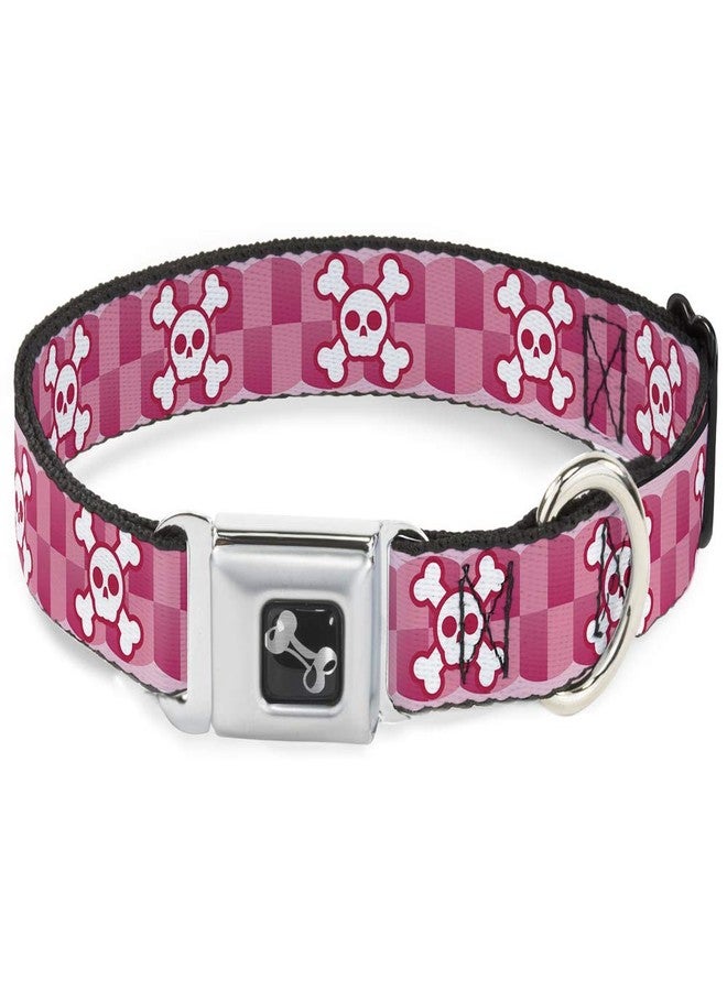 Buckle Down Buckle-Down Seatbelt Buckle Dog Collar - Cute Skulls w/Checkers Pinks/White - 1" Wide - Fits 9-15" Neck - Small - Image 1