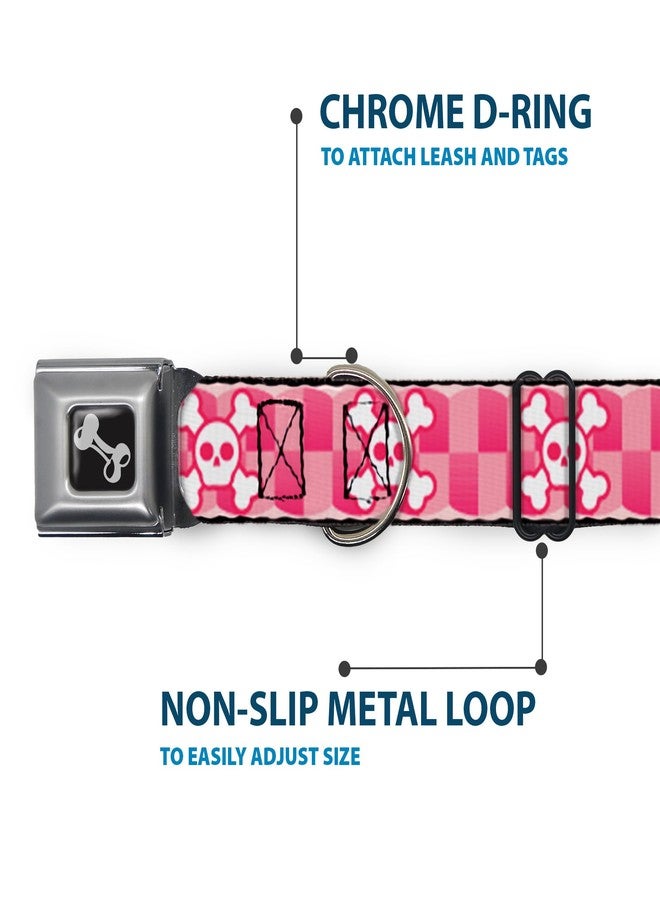 Buckle Down Buckle-Down Seatbelt Buckle Dog Collar - Cute Skulls w/Checkers Pinks/White - 1" Wide - Fits 9-15" Neck - Small - Image 5