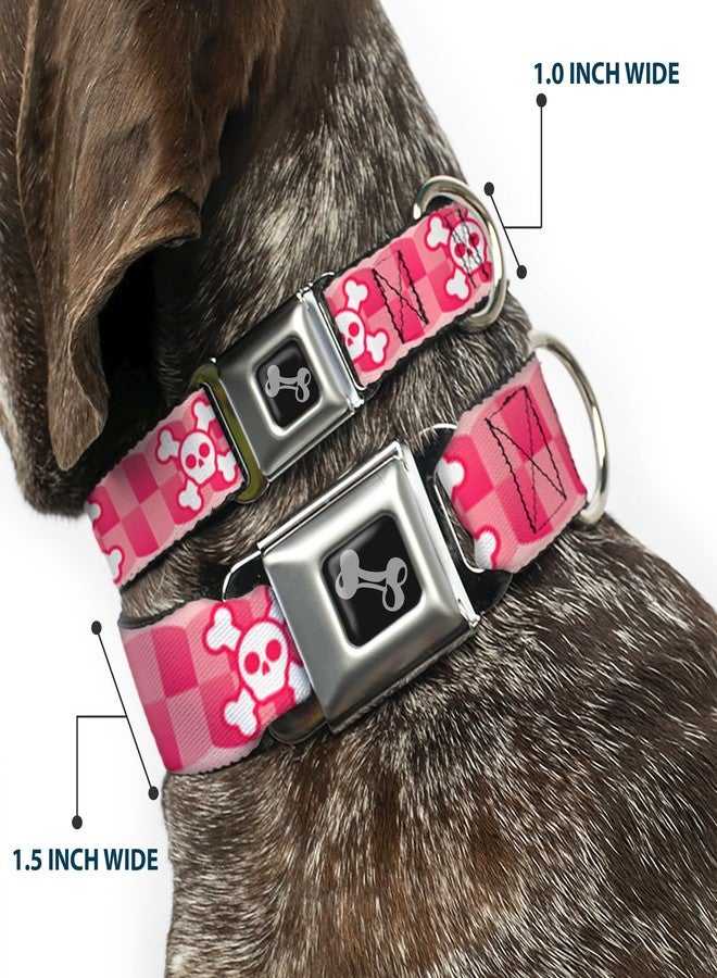 Buckle Down Buckle-Down Seatbelt Buckle Dog Collar - Cute Skulls w/Checkers Pinks/White - 1" Wide - Fits 9-15" Neck - Small - Image 2
