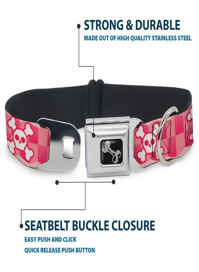 Buckle Down Buckle-Down Seatbelt Buckle Dog Collar - Cute Skulls w/Checkers Pinks/White - 1" Wide - Fits 9-15" Neck - Small - Image 4