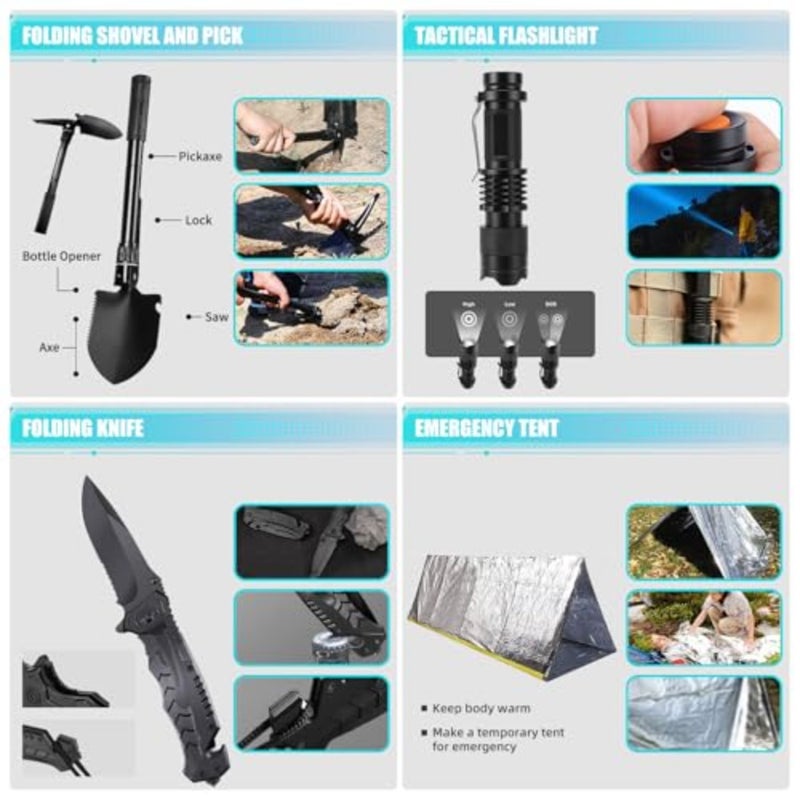 Survival Kit and First Aid Kit, 236PCS Survival Gear Camping Essentials Emergency Medical Supplies with Tactical MOLLE Pouch for Outdoor Adventure, Camping, Hiking, Hunting, Cool Idea - Image 3
