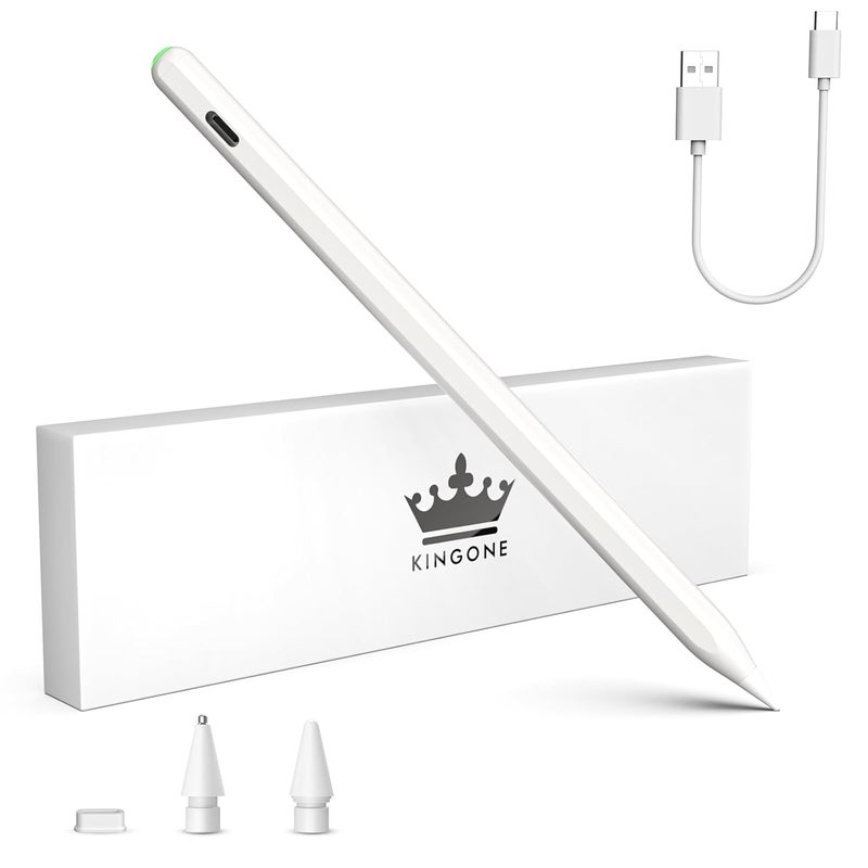 Kingone Magnetic Charging Pencil (3Rd Gen) For Apple iPad, Wireless & Type-C Charging Stylus Pen, Compatible With Apple iPad Pro 11" 1/2/3/4 & 12.9" 3/4/5/6,Air 3/4/5, Mini 6, White - Image 1