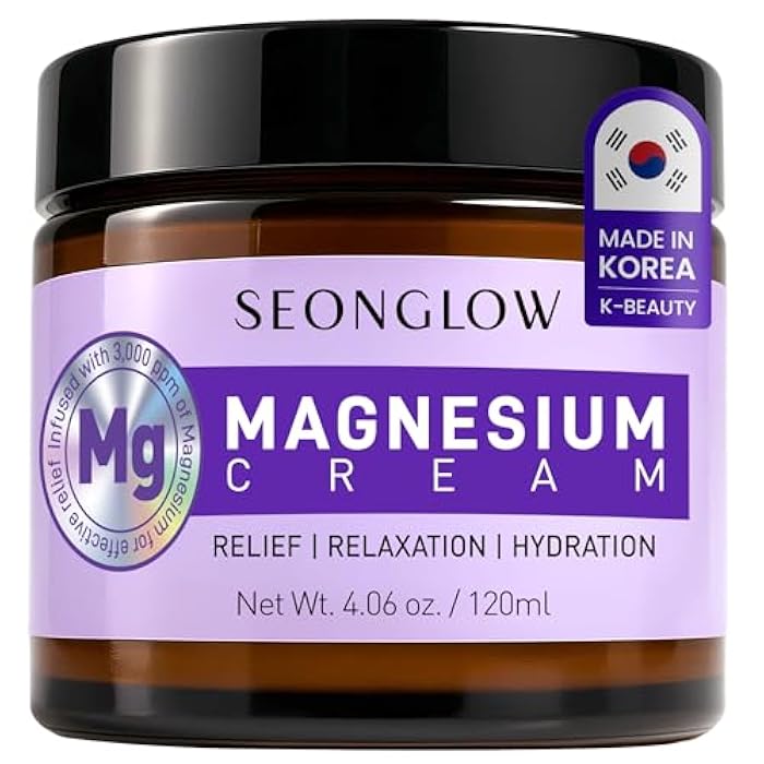SEONGLOW Magnesium Cream for Sleep & Leg Cramps: Fast-Absorbing Lotion with Lavender & Shea Butter, promotes relaxation for kids and adults, 4.06 Fl Oz – Made in Korea - Image 1