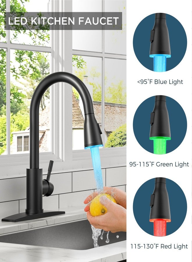 FORIOUS صنبور مطبخ فوريوس مزود بإضاءة LED مع بخاخ قابل للسحب، أسود اللون، بمقبض واحد، مصنوع من الفولاذ المقاوم للصدأ، بتصميم تقليدي، مزود برأس بخاخ بإضاءة LED، مناسب للمنازل الريفية، وغرف الغسيل، والمنازل المتنقلة، والحانات. - Image 2
