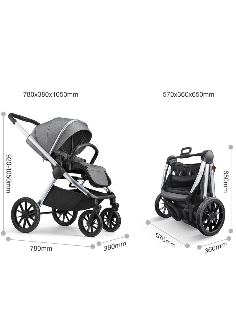 GOKKE - Reversible Baby Stroller with 5 Point Safety Harness, Forward & Rear Facing, Height Adjustable Handlebar, 0-36 Months, Grey & Silver - BJ02GS - Image 1
