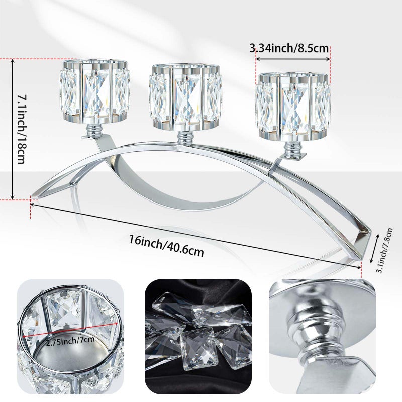 kolnlala 3 Arms Crystal Bowl Tealight Candelabra Votive Candle Stand, Wedding centerpieces for Tables Crystal Candlestickï¼ŒCenterpiece Table Decorations (Silver) - Image 3