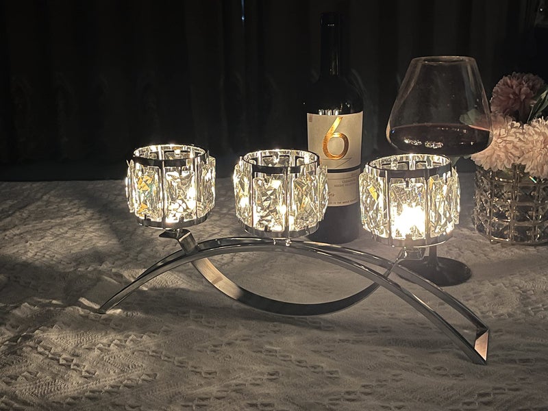 kolnlala 3 Arms Crystal Bowl Tealight Candelabra Votive Candle Stand, Wedding centerpieces for Tables Crystal Candlestickï¼ŒCenterpiece Table Decorations (Silver) - Image 4