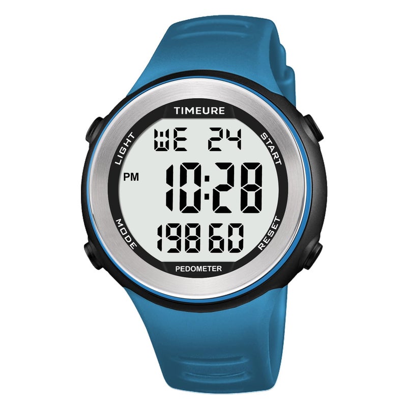 TIMEURE Mens Pedometer Watch for Walking Step Counter Watch No Charging, No App Connection, with EL Backlight. Simple, Practical Choice for Mobile-Free Fitness Enthusiasts TIMEURE-2308 (Blue) - Image 1